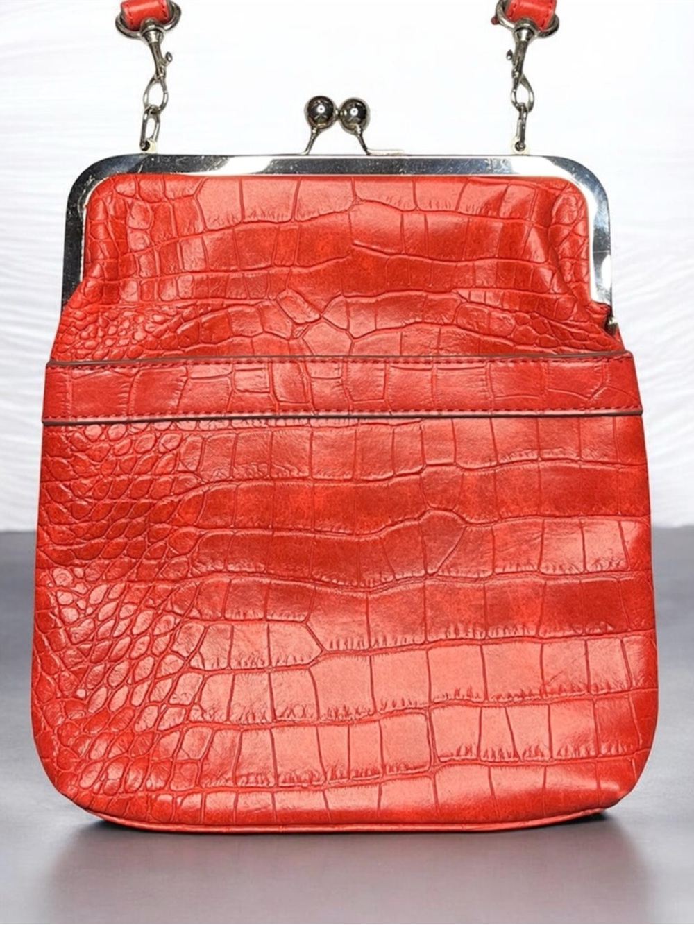 Red Croc-Embossed Crossbody Bag